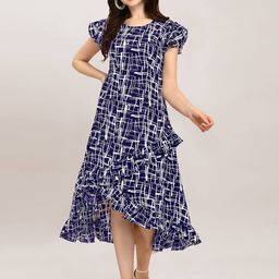 Oomph! Abstract Printed Flutter Sleeves Ruffled A-Line Midi Dress image 1