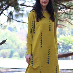 Chidiyaa Yellow Block Printed A-Line Dress image 1