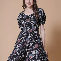 God Bless Floral Printed Sweetheart Neck Fit & Flare Ruched Dress-picture-41