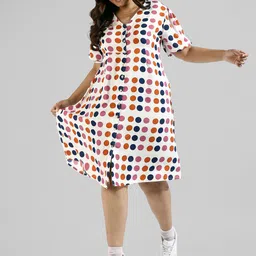 Instafab Plus Plus Size Polka Dots A-Line Midi Dress-image-87