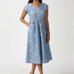 Saffron Threads Geometric Printed Fit & Flare Midi Dress-image-43