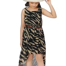 Dress My Angel Girls Brown Printed High Low Georgette Dresses-image-32