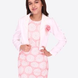 CUTECUMBER Girls Floral Embroidered Applique Sheath Dress With Shrug-image-16