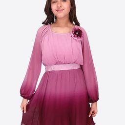 CUTECUMBER Girls Ombre Puff Sleeves Applique Fit & Flare Dress-image-92