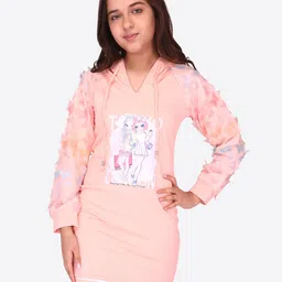 CUTECUMBER Girls Embellished Graphic Printed Hood Sheath Dress-image-32