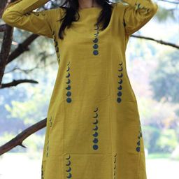Chidiyaa Yellow Block Printed A-Line Dress image 2