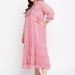 Antheaa Curve Print Puff Sleeve Chiffon A-Line Midi Dress image 4