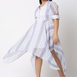 Curves by MISH Plus Size Striped Asymmetric Midi Fit & Flare Dress image 5