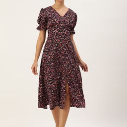 ANVI Be Yourself Floral Print Puff Sleeve Crepe Fit & Flare Midi Dress-image-65