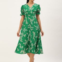 ANVI Be Yourself Floral Print Puff Sleeve Crepe Fit & Flare Midi Dress-image-81