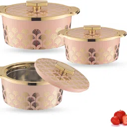 Florra Fine Inner Steel Thermoware Serving Casserole Pack of 3 Thermoware Casserole Set-image-37