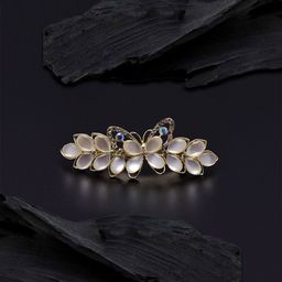 Yellow Chimes Women White & Gold-Toned Embellished French Barrette-image-36