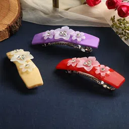 AccessHer Women Red & Lavender Set of 3 French Barrette-2