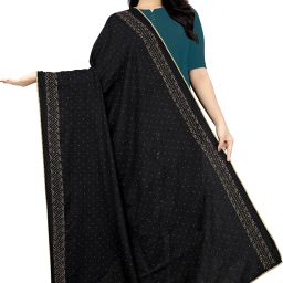 Rayon, Cotton Blend Embroidered, Embellished, Self Design, Solid Black Women Dupatta-image-2