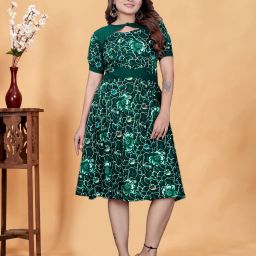 Women Fit and Flare Green Knee Length Dress-image-6