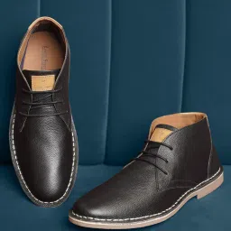 Men's Black Italian Milled Leather Stitch Down Chukka Style Desert Boots 10 UK Boots For Men-image-48