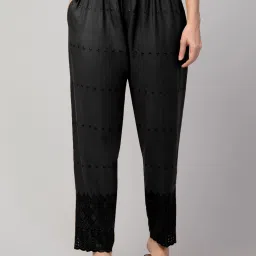 Women Relaxed Black Viscose Rayon Trousers-image-56