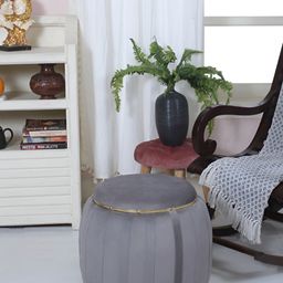 Shadowkart Grey Textured Wooden Round Pouffes Ottoman-15