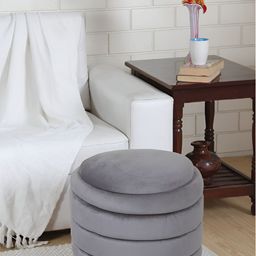 Shadowkart Grey Wooden Round Ottoman-8