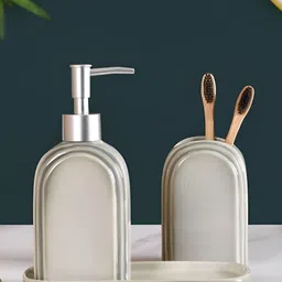 Nestasia Grey & Silver-Toned 3 Pieces Ceramic Contemporary Glossy Soap Dispenser-50