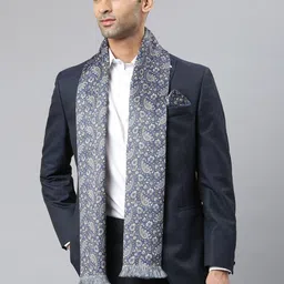 Tossido Men Grey & White Paisley Printed Stole with Pocket Square-image-1
