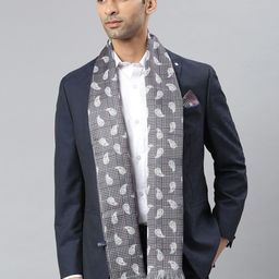 Tossido Men Grey & White Paisley Printed Stole With Pocket Square Set-image-33