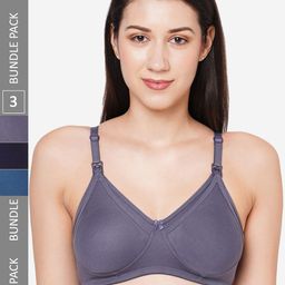 MomToBe Pack of 3 Cotton Non-Padded Non-Wired Maternity Sustainable Bra-55