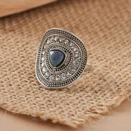 TEEJH Palishi Silver Women Grey Silver-Plated Gemstone Studded Ring-45
