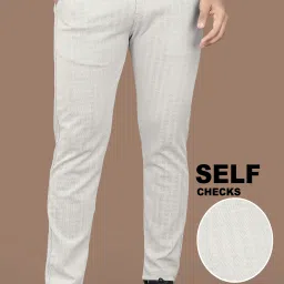 Men Regular Fit Cream Cotton Blend Trousers-image-13