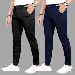 Pack of 2 Men Regular Fit Multicolor Lycra Blend Trousers-image-5