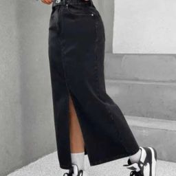 Women Solid Straight Black Skirt-image-23