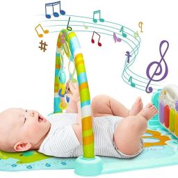 Baby Play Mat Gym with Hanging Rattles Lights & Musical Keyboard Mat Piano-15