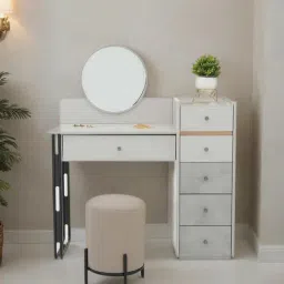royaloak Zurich High Gloss Dressing Cabinet With Ottoman In White Colour-picture-9