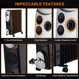 inalsa Combust 11F OFR With Turbo Fan I Variable Temperature Control 11Fins Oil Filled Room Heater image 3