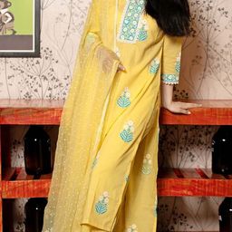 divastri Women Cotton Rayon Kurta Pant Dupatta Set-picture-38
