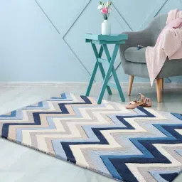 Buy Blue Abstract Wool 4 ft x 6 ft Hand Tufted Carpet by Joyrugs by Littlelooms-picture-4