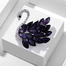 mahi Sparkling Swan-Shaped Brooch Brooch-image-17