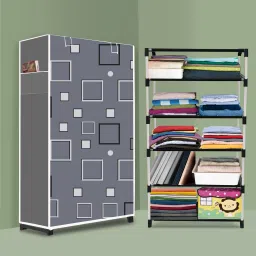 5 Shelf Plastic wardrobe, Foldable and Portable Almirah for Adults, Kids PVC Collapsible Wardrobe-image-79