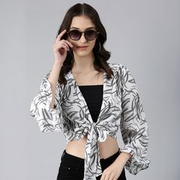showoffff Casual Bell Sleeves Printed Women White, Grey Top-picture-31