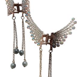 Crystal for Women & Girls Elegant Wing Design with Hanging Pearl Chains Set of 2 Hair Claw-image-33