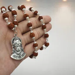 Panchmukhi Rudraksha Mala with Hanuman Ji Pendant for Men Women Boys Girls Silver Beads Brass, Wood Locket Set-picture-12