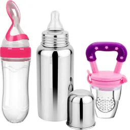 Pack Of 3 Baby 250ml Stainless Steel Bottle | Spoon Feeder | Fruit Feeder-20