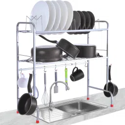 Dish Drainer Kitchen Rack Stainless Steel Over Sink Dish Drainer Rack(28X28) | Kitchen Utensils Stand | | Steel-picture-23