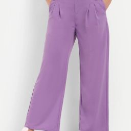 Women Loose Fit Purple Polyester Trousers-image-58