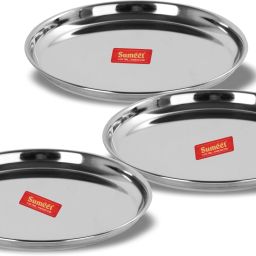 Stainless Steel Heavy Gauge Dinner Plates with Mirror Finish 17cm Dia - Set of 3pc Sectioned Plate-image-38