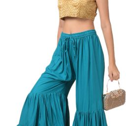 Women Regular Fit Blue Viscose Rayon Trousers-image-1