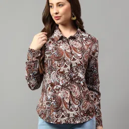 Women Regular Fit Floral Print Cut Away Collar Casual Shirt-image-4