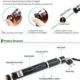 TFG Rechargeable Green Laser Pointer Original 303 Laser Pointer Party Pen Disco Light with Star Head Adjustable Cap (Model 303) + Battery with Starry Lense,Battery , Charger & Safety Keys 303 Laser Pointer image 4
