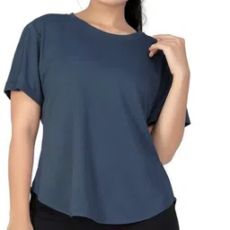 myo2 Women Solid Round Neck Polyester Grey T-Shirt-picture-0
