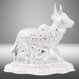 silver cow and calf idol for puja, kamdhenu cow for home and gifting purpose_I30 Decorative Showpiece - 4 cm-image-75